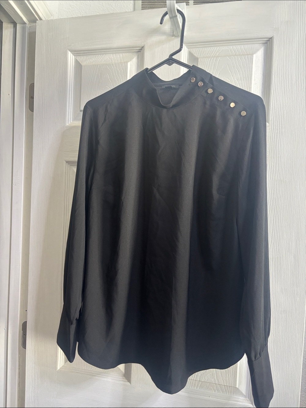 Ann Taylor Black Long-Sleeve Blouse with Shoulder Buttons